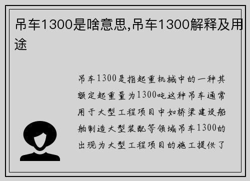 吊车1300是啥意思,吊车1300解释及用途