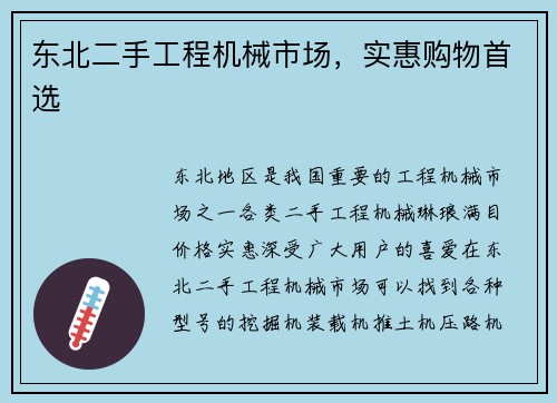 东北二手工程机械市场，实惠购物首选