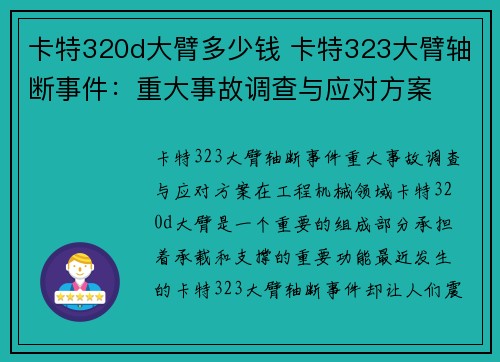 卡特320d大臂多少钱 卡特323大臂轴断事件：重大事故调查与应对方案